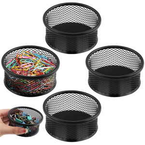 Kryslanix 4PCS Paper Clip Holder,Mesh Paper clip Organizer, Wire Mesh Paperclip Dish Holders,Desktop Round Paper Clips Dispenser for Desk Office Orga