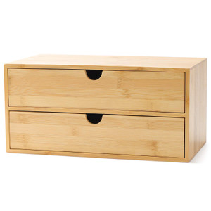 Bamboo Desk Drawer Organizer, 2 Drawer Desktop Organizer with Drawers Tabletop Storage Organization Box for Office Home Toiletries Supplies Vanity, N