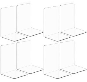 pindda Book Ends, 8 PCS Clear Bookends for Shelves, L Shaped Dividers Book Stopper, Book Ends for Heavy Books, Transparent Bookend Organizer for CD,