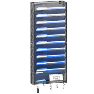 OUTWOLF Hanging Wall File Organizer with Hooks, 12 Tier Vertical Wall Mount File Holder, File Folder Wall Organizer for Office