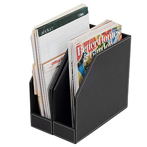 MobileVision Executive Leather Vertical File Folder Holder & Office Product Organizer, Store Files, Magazines, Notepads, Books and more, 2 Pack Combo