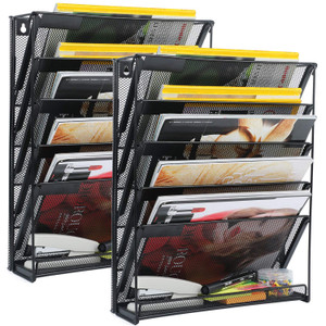 samstar 2 Pack Wall File Organizer, 6-Tier Wall Mount Paper Holder Vertical File Rack for Office Home, Black.