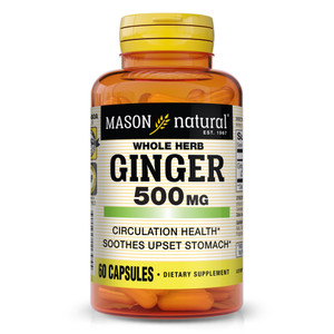 MASON NATURAL Whole Herb Ginger 500 mg, 2 Month Supply, Natural Herbal Supplement, 60 Capsules