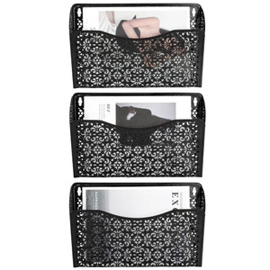 EasyPAG 3 Pack Hollow Design Wall-Mounted File Organizer - Heavy Duty Metal, Vertical Space Saving, Letter Size Single Pocket Holder for Office, Home