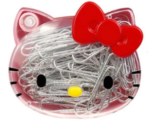 Bandal & Neoul Kitty's Magnetic Paper Clip Dispenser & Silver Paper Clips in Kitty Case - Officially Licensed Set of 2 Items in Pink Bubble Wrap Pack