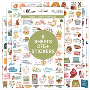 bloom daily planners Seasonal Bucket List Planner Stickers - Spring, Summer, Fall, Winter Activity Goals for Adults - 8 Sheets / 275+ Illustrations -