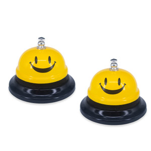 2 Pack Call Bell, 3.35" Diameter Metal Bell, Service Bell for Desk, Hotels, School, Restaurant, Smile Yellow
