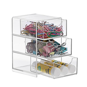 BTSKY 1 Pack Small Acrylic Storage Organizer with Drawers, 3-Layer Clear Desktop Organizer for Office Supplies Mini Storage Box with Drawers for Desk