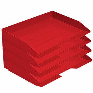 Acrimet Stackable Letter Tray 4 Tier Side Load, Plastic, Desktop File Organizer (Solid Red Color)