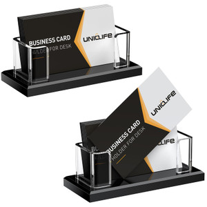 Uniclife 2 Pack Acrylic Business Card Holder for Desk 1 Slot Clear Horizontal Business Card Stand for Men & Women Desktop Name Card Display Stand Car