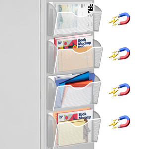 LQPAFZ 4PCS Magnetic File Holder - No Drilling Magazine Paper Document Holder, Hanging File Organizer for Refrigerators, Whiteboards & File Cabinets