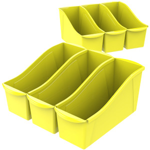 Storex Large Book Bin, Interlocking Plastic Organizer for Home, Office and Classroom, Yellow, 6-Pack (71105U06C)
