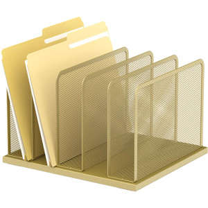 Kuntine.B Desk File Organizer Upright Mesh Desktop Organizer File Sorter Office Organization File Holder for Home, Office & Classroom (Gold, 1 Pack 5