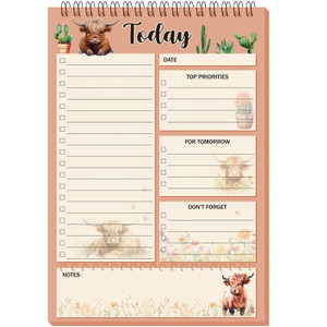 Gueevin Highland Cow Gifts To Do List Notepad 8.7 x 6 Inch Big Note Pads 50 Sheets Spiral Work Planner Reminder Christmas Party Gifts for Desk Access
