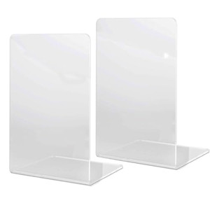 2Pcs Acrylic Bookends Desktop Storage Bookshelf Book Holder Transparent Book Ends Stand Organizer for Library Home School Office Supplies