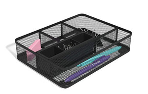 1InTheOffice Mesh Collection Desk Drawer Organizer Tray, Black, 7 Compartment
