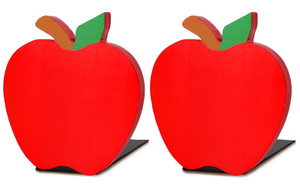 FYSUIMU 4Pcs Back to School Wood Bookends Red Apples Shape Wooden Book Stands Cute Non Skid Book Stoppers for Heavy Books Home School Office Library