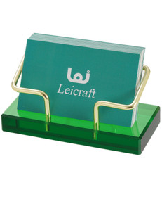 Leicraft Business Card Holder for Desk, Modern Card Organizers and Office Desk Accessories for Men and Women (Green & Golden)