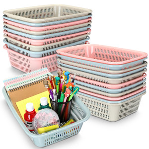 Geelin 18 Pcs Storage Baskets Plastic Mesh Organizer Basket Classroom Bins Colored Storage Bins Colorful Storage Trays for Paper Desk Shelf Home Scho