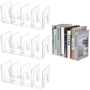 4 Pcs Acrylic Book Organizer, Clear Desktop Book Organizer, File Sorter, Purse Handbag Binder Holder, Book Stands for Office, Home, School, 12.8 x 5.
