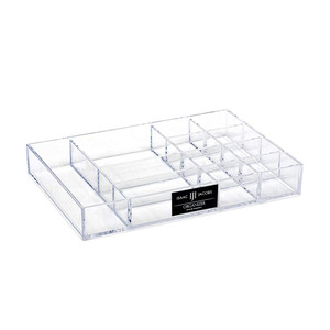Isaac Jacobs 12-Compartment Clear Acrylic Drawer Organizer (9.4" L x 6.4" W x 1.3" H), Multi-Sectional Tray & Storage Solution for Makeup, School & O