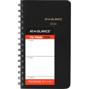 AT-A-GLANCE 2026 Planner, Weekly, 2-1/2" x 4-1/2", Pocket Size, Black (700350526)