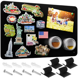 MaxGear Magnetic Board 17.5" x 11.4" Black Metal Magnet Bulletin Board for Wall, Refrigerator, Magnetic Board Display Notes, Photos, and More - Inclu