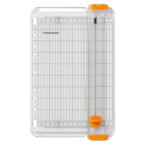 Fiskars SureCut Portable Paper Trimmer, 9" Cut Length for Cardstock and Photos, Fits in 3-Ring Binder for Travel, 10 Sheet Cutting Capacity, 9" Rail,