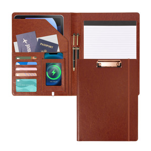 Brown Leather Portfolio Organizer Clipboard Storage Folio Padfolio for Men Notepad Notebooks for Work