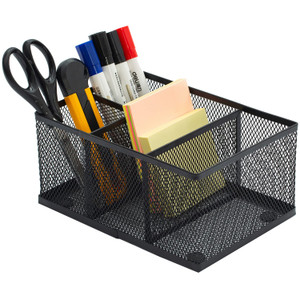 MyGift Black Metal Mesh Desk Organizer Pen Holder Pencil Holder Office Supplies Caddy with 4 Compartments