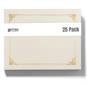 Better Office Products 25 Pack Ivory Certificate Holders, Diploma Holders, Document Covers with Gold Foil Border, for Letter Size Paper, 25 Count, Iv