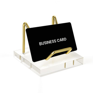 Acrylic Business Card Holder Display | Business Card Organizer for Desk | Gold Business Card Holder with Acrylic Base | Office Desk Accessories & Off