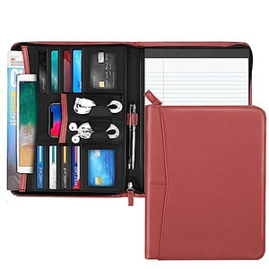 Gorbado Padfolio Portfolio Folder Binder - A4 Zippered Business Folder Document Organizer with 8 x 11 Writing Notepad for Men Women, Red
