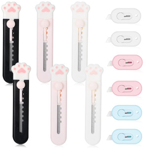 12 Pieces Cute Box Cutter Utility Retractable Knives, 6 Cartoon Kawaii Cat Claw Box Cutters Pointed, 6 Cloud Letter Opener Cardboard Envelope Slitter