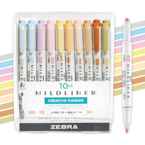 Zebra Pen Mildliner Dual-Tip Highlighter Marker Set, Broad and Fine Point Tips, No Bleed, Ideal for Bible Highlighting, Journaling & Note-Taking, Ass