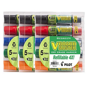 Pilot V Board Master Permanent Marker, Medium Chisel Point, Assorted, 15-Pack Pouch (43917) (3)