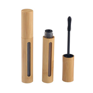2Pcs 6ml High-Grade Bamboo Mascara Tube Bottles Vials Reusable Refillable Empty Eyelash Cream Container Bottle with Eyelash Wand and Plug for Castor