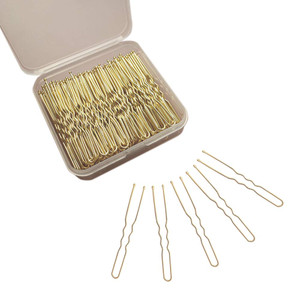 ScivoKaval U Shaped Hair Pins 120 Pcs Professional U Pins for Women Girls Hairdressing Salon with Clear Storage Box Golden Champagne Blonde Gold 6 cm