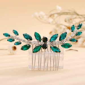 Teyglen Rhinestones Wedding Hair Comb Bridal Green Crystal Side Hair Comb Hair Accessories for Bride Handmade Red Blue Black Crystal Hair Pieces Vint