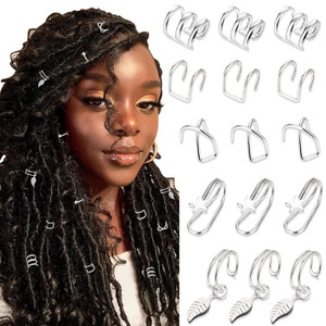 NAISKA 15PCS Hair Jewelry for Braids Star Dreadlock Accessories Metal Braid Charms Clips Non-Piercing Ear Cuffs Locs Jewelry for Women Men Hair Acces