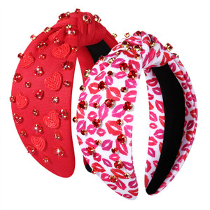 ARATLENCH Valentines Day Headband Red Heart Rhinestone Knotted Valentine Headbands Fashion Valentine's Head Band Hair Accessories Gift for Women Girl
