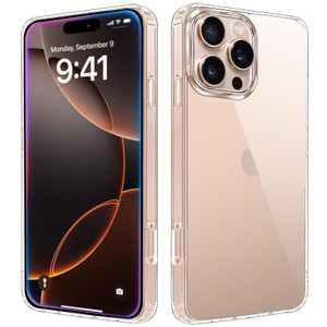 JJGoo Compatiable with iPhone 16 Pro Case Clear, Transparent Shockproof Phone Case, Anti-Scratch Hard PC Back Protective Cover Bumper Phone Case for