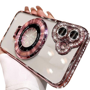 Changjia Magnetic Stand Clear Case for iPhone 16,[Compatible with Magsafe] Glitter Bling Sparkly Rhinestones with Camera Protector& Ring Kickstand TP