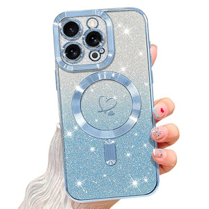 NITITOP Compatible with iPhone 16 Pro Max Case Cute Clear Glitter [Compatible for MagSafe] Plating Heart Sparkle Bling Magnetic Girl Women Electropla