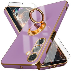 for Galaxy A16 5G Phone Case with Magnetic Stand Kickstand, Built-in 360° Rotation Ring Holder, 6D Plating Gold Edge, Slim Shockproof Soft TPU Heavy