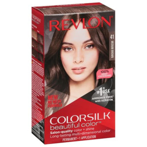Permanent Hair Color by Revlon, Permanent Hair Dye, Colorsilk with 100% Gray Coverage, Ammonia-Free, Keratin and Amino Acids, 41 Medium Brown, 4.4 Oz