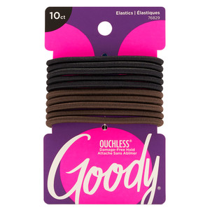 Goody Ouchless Hair Elastics  No Pull, No Breakage, Tangle-Free Hold for Thick, Curly, Coily & Textured Hair  10 Count, Black & Brown, Long-Lasting
