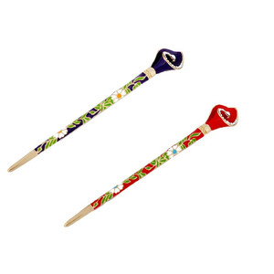 Ximimark Chinese Ethnic Landscape Hair Pin Hair Chopsticks Metal Rhinestone Handmade Hair Stick Hair Clip 2Pcs(Red&Purple)