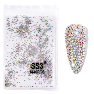2880pcs SS3 1.3mm Crystals AB Nail Rhinestones Round Flatback Nail Art Glass Gems Beads Stones for Nails Decoration Jewels Accessories Crafts Eye Mak