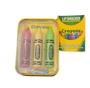 Lip Smacker Crayola Crayon 3-Piece Lip Balm Tin - Moisturizing, Soothing Razzmatzz, Banana Mania, Granny Smith Apple